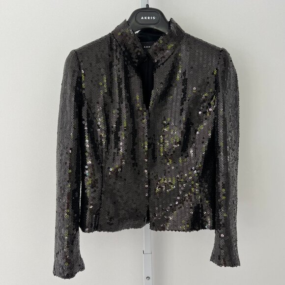AKRIS BLACK FLORAL SEQUINS EVENING CROPPED JACKET FR 38 / US 6 NOWTS! - Picture 1 of 17